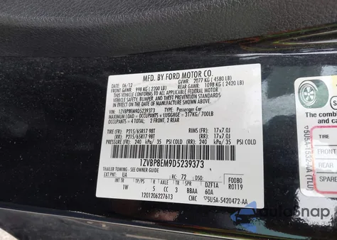 2013 Ford Mustang V6 из США, поврежденный, VIN 1ZVBP8EM9D5239373